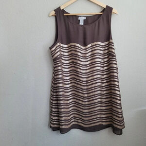 Soft Surroundings Womens Tunic Top XL Brown Sequin Sleeveless Disco Shiny Fun